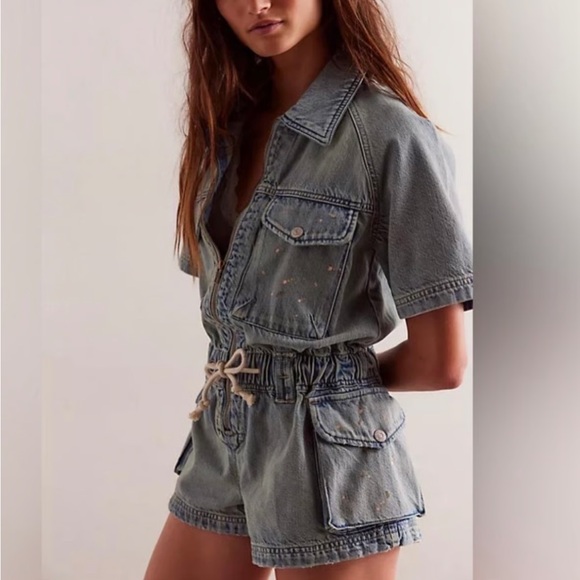 NWT We The Free Mojave Denim Shortall Romper